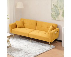 Wishdor - Slaapbank - Verstelbare Rugleuning En Zijvakken - Elegant - Sherpastof - Geel - 175 x 64 x 72 cm