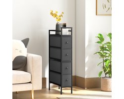 Wishdor - Smalle Ladekast - 4 Stoffen Laden - Verticaal Opbergen - Voor Slaapkamer Of Woonkamer - Hout En Staal - Zwart - 20 X 43 X 81,5 Cm