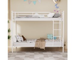 Wishdor Stapelbed 90x190 cm - Metaal - Trap aan korte zijde - Uitvalbeveiliging - Modern - Wit - 197,5 x 95,5 x 160,5 cm