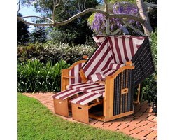 Wishdor Strandkorf - 2-zits - Verstelbare rugleuning - Relaxfunctie - Balkon - Hout en metaal - Rood - B118 x T79 x H160 cm