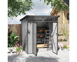 Wishdor - Tuinhuis - Gereedschapsschuur met dubbele deuren en ramen - Modern - Voor tuin en achtertuin - Kunststof - Lichtgrijs - 190x191x215 cm