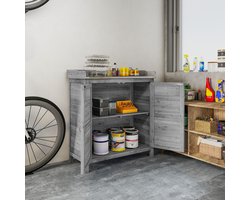 Wishdor - Tuinkast Met Planttafel - 2 Binnenvakken En Dubbele Deur - Voor Tuin - Hout En Metaal - Grijs - 92 Cm