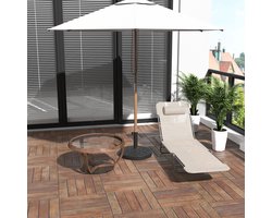 Wishdor - Tuinligbed - Inklapbaar En Verstelbare Rugleuning - Voor Tuin Of Balkon - Stalen Frame Met Textiel - Crème - 66 X 57 X 8 Cm