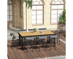 Wishdor - Tuintafel Met Houtlook Tafelblad - 190x90x74cm - Aluminium Frame - Krasbestendig En Snel Droog Na Regen - Verstelbare Antislip Voetkussens - Sterk En Duurzaam - 50kg Draagvermogen - Eenvoudig Te Reinigen