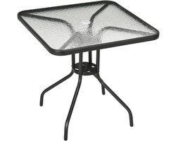 Wishdor - Tuintafel - Met Parasolopening En Gehard Glas - Vierkant - Voor Tuin En Balkon - Metaal - Zwart - 76 X 76 X 72 Cm
