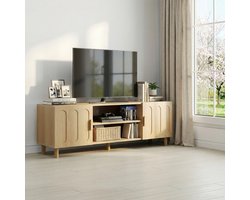 Wishdor - TV-meubel kast - 140 cm met opbergruimte en kabeldoorvoer - landelijk mid-century - woonkamer of slaapkamer - houtlook - eiken - 140 x 40 x 48 cm