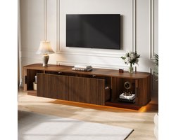 Wishdor Tv meubel - Ronde hoeken - Schuifdeuren - LED verlichting - Opbergruimte - Met 2 lades - Walnoot - 180 x 40 x 40 cm