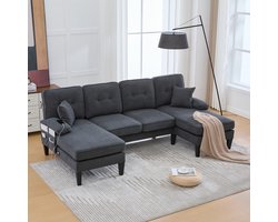 Wishdor - U-Vormige 4-Zits Bank - Met 2 Ligdelen En USB-C - Modern - Voor Woonkamer - Linnen - Donkergrijs - 250 x 130 x 88 cm