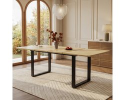 Wishdor Uitbreidbare eettafel - 3 standen verstelbaar - Stabiele metalen poten - Modern minimalistisch - Eetkamer keuken - MDF - Natuurlijk - 220 x 80 x 75 cm