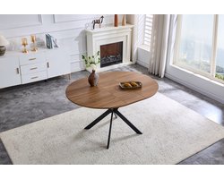 Wishdor - Uitschuifbare Eettafel - Rond Naar Ovaal - Modern - MDF En Metaal - Zwart En Walnootlook
