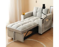 Wishdor - Uitschuifbare Slaapstoel - 3-In-1 Verstelbaar - Modern - Voor Kleine Ruimtes - Fluweel En Schuim - Grijswit - 83 X 167 X 76 Cm