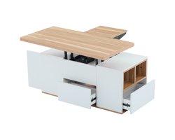 Wishdor verstelbare multifunctionele salontafel 2-in-1 met opklapbaar blad, 2 lades & ruime opbergruimte, 100×51×47 cm