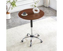 Wishdor - Verstelbare Ronde Bijzettafel Met Wielen - Modern - Voor Thuiswerkplek, Keuken En Café - MDF En Metaal - Walnootkleur - 70 X 70 X 73,5-98,5 Cm