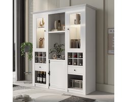 Wishdor Vitrinekast 143x45.5x170 cm van MDF, wit met 16-kleurig LED, transparante acryldeuren en USB-voeding