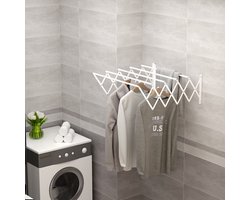 Wishdor - Wanddroogrek - Uitschuifbaar En Inklapbaar - Voor Binnen En Buiten - IJzer - Wit - 63,5 X 60 X 20 Cm