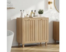 Wishdor - Waskast met wasmanden - uitneembare binnenmanden - 2 openslaande deuren - Scandinavisch - badkamer of wasruimte - houtlook - eikenkleur - 69,5 x 39 x 70,5 cm
