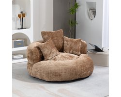 Wishdor Zitzakfauteuil - Hoge Rugleuning En Armleuningen - Ronde Loungestijl - Voor Woonkamer - Chenille - Koffie - 108 X 108 X 52 Cm