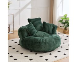 Wishdor - Zitzakstoel - Hoge Rugleuning En Armleuningen - Moderne Loungestijl - Voor Woonkamer Of Slaapkamer - Ribfluweel - Smaragdgroen - 108 X 108 X 52 Cm