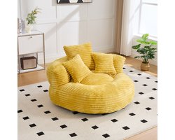 Wishdor - Zitzakstoel - Hoge Rugleuning En Armleuningen - Relaxed Design - Voor Woonkamer Of Slaapkamer - Ribstof - Mosterdgeel - 108 X 108 X 52 Cm