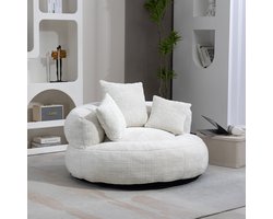 Wishdor Zitzakstoel - Hoge Rugleuning En Armleuningen - Rond Ontwerp - Voor Woonkamer - Chenille - Beige - 108 X 108 X 52 Cm