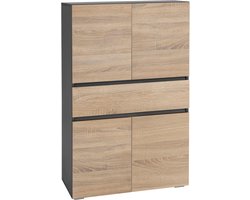 Wisla - Badkamermeubel met 4 deuren, 1 lade in eiken look antraciet (130 x 76 x 35 cm)