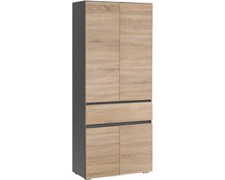 Wisla - Badkamermeubel met 4 deuren, 1 lade in eiken look antraciet (180 x 76 x 37 cm)