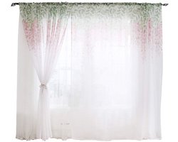 Wisteria Flower Tulle Curtains, Flower Printed Tulle Room Curtains, Floral Curtains For Living Room, Bedroom Or Study(Pink)