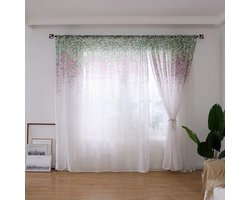 Wisteria Gordijn - Voile Gordijn Bloemen - Woonkamer Decoratie - Bloemenpatroon - 100x270 cm - Paars