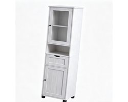 Wit 40x30x165 cm Badkamerkast Kolomkast Opbergkast Smalle Kast Hoge Kast Opbergmeubel Met Lade Deur Verstelbare Planken Open Vak Badkamer Woonkamer Hal Modern Minimalistisch