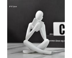Wit Beeldje Van Een Lezer, Modern Abstract Esthetisch Beeldhouwwerk, Beeldje Van Een Denker Van Hars, Woondecoratie, Woonkamer, Studeerkamer, Boekenplank, Tafelornament, Beeldje Dat Een Boek Leest