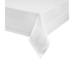 Wit damast tafelkleed met atlasrand - wasbaar op 95 °C - 140 x 240 cm - vierkant - 100% katoen