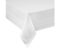 Wit damast tafelkleed met satijnen rand - wasbaar op 95 °C - grootte naar keuze - (110 x 220 cm)