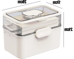 Wit Draagbare EHBO-geneeskunde Opbergdoos - 3 Laag Geneeskunde Kast Organizer - Huishoudelijke Geneeskunde Opbergdoos - Medicatie Organizer Case - Handvat - Groot - 28 * 21 * 17 cm