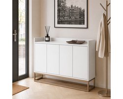 Wit dressoir 120x30x80cm, 4 deuren, verstelbare legplanken en metaal onderstel