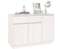 Wit dressoir, dressoir en buffet, dressoir voor woonkamer, keuken, keukenkast, multifunctionele kast, keukenkast, modern dressoir, praktisch dressoir met deuren 110 x 34 x 75 cm, van hout
