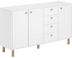 Wit Dressoir voor Woonkamer met 4 Laden en 3 Deuren, Houten Opslagkast 140 x 40 x 80 cm