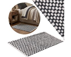 Wit en grijs tapijt, vloerkleed, mat, slaapkamerkleed, gevlochten 50x80 cm - ABSORBERENDE, pluche microvezel, HOOG gramgewicht