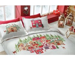 Wit en rood dekbedovertrekset voor tweepersoonsbed met kerstthema 200 x 220 cm\White and Red duvet Cover Set for Double Bed with Christmas theme 200 x 220 cm
