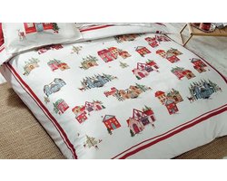 Wit en rood dekbedovertrekset voor volwassenen met kerstthema 200 x 220 cm\White and Red duvet Cover Set for adults with Christmas theme 200 x 220 cm