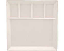 Wit fondue/gourmet bord - 5-vaks - vierkant - 1 stuks - aardewerk - 24 cm