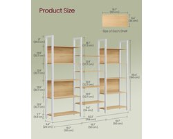 Wit Gouden Eiken Rekkenkast met 14 Planken, Moderne Boekenkast met Metalen Onderstel, Grote Opbergplank voor Boeken Planten Foto's en Decoratie, Industri毛le Stijl Kast voor Huis en Kantoor, 24 x 158 x 166 cm