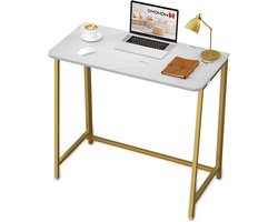 Wit Marmer Opvouwbaar Bureau - Klein Werkbureau voor Thuis - 80 cm - Wit en Goud