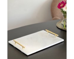 Wit - Marmeren Dienblad met Gouden Handvat – 25x35 cm