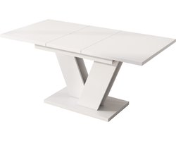 Wit MDF Uitschuifbare Eettafel V Metalen Onderstel 120-160x80cm Voor Eetkamer Woonkamer
