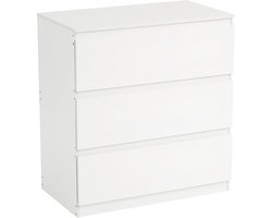 Wit, opbergkast, moderne commode voor slaapkamer met 3 laden, bijzettafel, kaptafel, nachtkastje, hoog, 75 cm, geschikt voor woonkamer, slaapkamer, kantoor (70 x 40 x 75 cm)