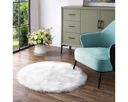 Wit rond vloerkleed 45 cm diameter imitatie schapenvacht pluche rond vloerkleed Geschikt voor woonkamers Machinewasbaar tapijt Slaapkamer/tienerkamer/slaapzaal/schattig kamer vloerkleed