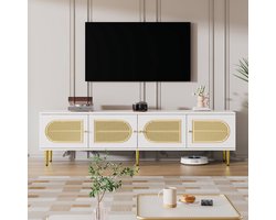 Wit rotan Tv-meubel 180x40x50 cm - 4 rotan deuren - verstelbare planken en kabelbeheer