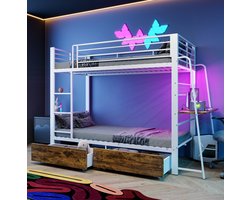 Wit Stapelbed 90x200 cm - Met Bureau - LED Verlichting - Opbergschublade - 250 kg per Etage - EN747 Gecertificeerd