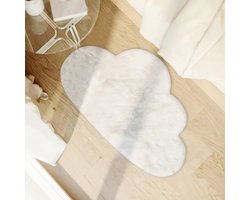 Wit, wolkvormig polyester vloerkleed, onregelmatig geweven, effen, geschikt voor gebruik in de slaapkamer, woonkamer en studeerkamer. Machinewasbaar (45*70 cm).