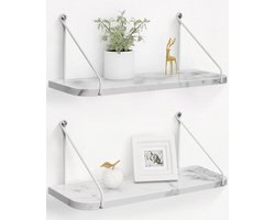 Wit Zwevende Planken - Moderne Wandplank Unit voor Badkamer en Slaapkamer - Opbergen en Organiseren - Decoratieve Accessoires voor Woonkamer en Kantoor - Thuisrek - Marmer Effect - Set van 2 Wandplanken & -rekken
